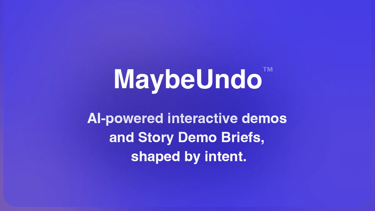 MaybeUndo workspace showing connected demo, video, presentation, and product update workflows